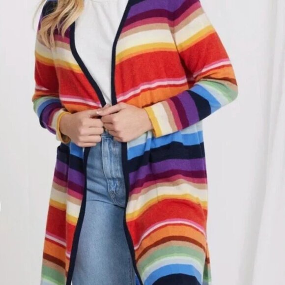 Minnie Rose Striped Cashmere Open Front Long Cardigan Sweater 2X NWT - Picture 3 of 4